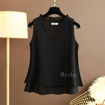 [Myshe]여성 쉬폰 나시 블라우스 루즈핏 민소매 티셔츠 Dou2629XF05