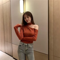 톱 150CM 작은 목걸이 비스듬한 어깨 이너니트 초 가을 여성 매너 쇄골 노출 디자인감각 스키니핏 상의 1413587487
