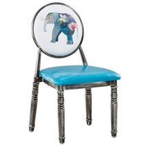 복고풍 빈티지 레트로 포인트캐릭터의자 카페 육각 원형 철제 인조가죽 식탁의자, 말라카이트블루등푸른코끼리 + 표준