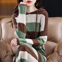 프린스타후드 빈티지 여성 스웨터 니트 원피스 드레스 느슨한 미디 가을 겨울 2022