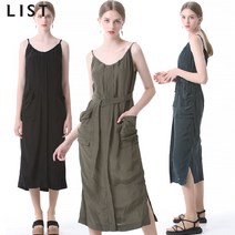 리스트 리스트 사이드 슬릿 솔리드 슬립 원피스
