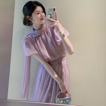 스윗 투피스 선녀 퍼플 원피스 여름 고급감 상큼한 여성복 부드러운 계열의 유니크한 상의