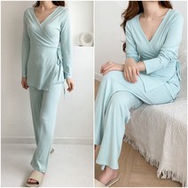 랩 수유티셔츠 수유복세트 산모복 산후조리복 임산부홈웨어(FREE XL)