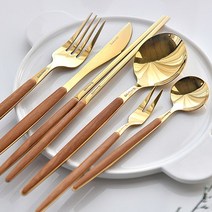 골드&실버 커트러리 양식기세트 6종 (숟가락+젓가락+포크+나이프+티스푼+티포크), 6종(골드)