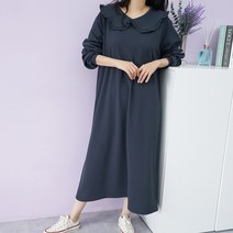 빅걸스토리 여성 빅사이즈 카라 프릴 훌 루즈핏 롱 원피스