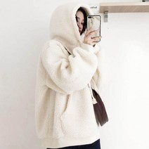 여자 여학생 오버핏 박시한 양털 뽀글이 무지 후드티