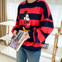 왕 스트라이프 미키 배색 맨투맨 귀여운여자티