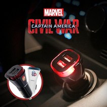 MARVEL 시빌워 3.1A 듀얼USB 차량용 LED시거잭 충전기/3//0ea, 카와이-아이언맨