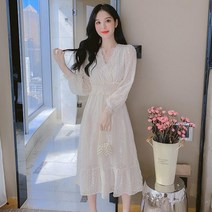 브이넥 레이스 드레스 들러리 셀프 웨딩 촬영 빅사이즈 피로연 파티 연주회 원피스