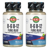 KAL 엽산 비타민B-6 B-12 스테비아 만니톨 베리 마이크로정 60개 2개