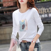 데일로엔 여성용 아티즌 프린팅 라운드넥 긴팔 티셔츠