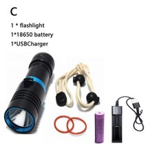 스노쿨링 써치라이트 수중 라이트 스쿠버 다이빙 방수 랜턴 후레쉬 5000LM XM-L2 LED 손전등 Ajustable 토치 100m 램 + 26650 배터리 충전, C, 빨간, 황색 신호등