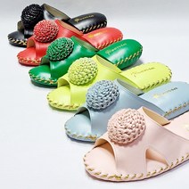 인터리더 가죽 국화 슬리퍼 예쁜 여성 실내용 홈 집 룸슈즈 실내 거실 고급 거실화 실내화, 연두, 1개