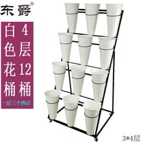 꽃가게진열대 철제 스탠드 생화 꽃 꽃가게 꽃다발 향수 다층 화분, 큰, G.4단(화이트배럴12개포함)블랙프레임