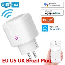 WiFi 스마트 플러그 EU 미국 16A 어댑터 무선 원격 음성 제어 전원 에너지 모니터 Alexa Google 홈 용 콘센트 스마트콘센트, 16A 영국 플러그, 4 PCS