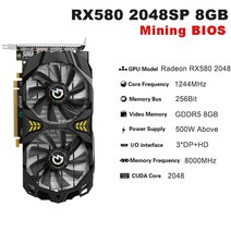 그래픽 카드 비디오 카드rx580 2048sp gddr5 8gb 256bit 게임용 amd radeon rx 580 pcie pci-e 3.0 3dp hd slot pc, 마이닝 바이오스