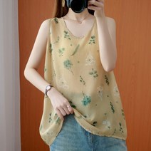 민소매나시티셔츠 면 마조끼 여성 얇은 단아한 린넨 반팔셔츠 뚱뚱함 이쁜이 여름 와이드 송화색 캐쥬얼 상의 2263274157
