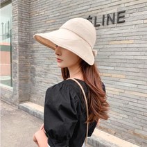 루즈루나 리넨 여성 얼굴소멸 와이어 버킷햇 모자 리본 벙거지
