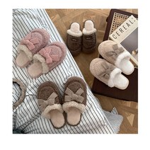 울 리본 양털 뽀글이 실내화 거실화 슬리퍼 룸슈즈 사무실 층간소음, 브라운