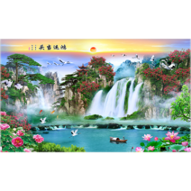금전운 들어오는 대형 보석십자수 폭포 그림 산수화 비즈 자수, 200X80CM