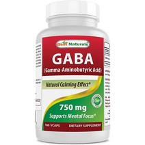 최고의 원주민 GABA 보충 교재 750mg 180 Veggie Capsules Naturals Sleep Aid, 1개