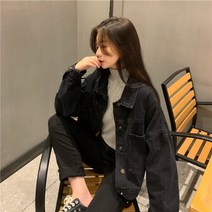 더야르 청자켓 진 블랙 검정색 크롭자켓 스타일