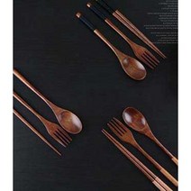 캠퍼 우드 커트러리세트 나무수저세트 나무 포크 숟가락 젓가락, 브라운(숟가락+젓가락)