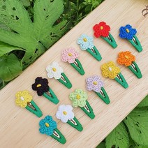 아토즈 강아지 똑딱핀 손뜨개 꽃 머리핀 핸드메이드 헤어핀, 블루