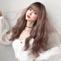 여자가발 긴가발 헤어 통가발 50-60cm + 가발망 전체가발 긴머리 웨이브 머리 웨이브 가발, 3블그라데이션 담뱃재 파우더