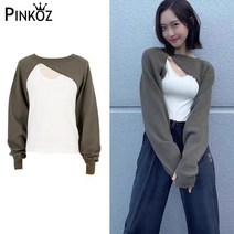 빈티지 오브제 Pinkoz 연예인 세련된 두 조각 스웨터 중공 디자이너 짧은 뜨개질 풀오버 캐주얼 여성 o넥