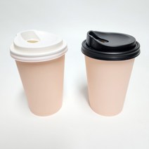 테이크아웃 13온스 종이컵 베이비핑크칼라100개+뚜껑100개 세트상품, 13oz 베이비핑크컵100개+10/13롱타공블랙100개