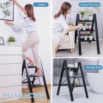 사다리 과수원 농기계 작업용 이동형 계단형 복층 3단계 접이식 스툴 미끄럼 방지 와이드 페달 330ls 알루, 01 black