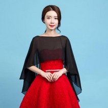 여성볼레로 가디건 긴 쉬폰 케이프 숄 웨딩 자켓 어깨를 으채는 볼레로 랩 블랙 오프 화이트 레드 원 사이즈 110969