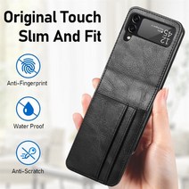 non-fingerprint card slot leather case for samsung galaxy z flip3 flip 3 drop protection phone cover, 삼성 Z 플립, 검은 색