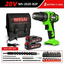 충전식 전동 드라이버 햄머 렌치 고출력 드릴 임팩드릴 WOSAI 새로운 시리즈 12V 16V 20V 무선 스크루 미니 전원 25 + 1 토크 설정 리튬 이온 배터리, CHINA, 20V WS-2020-B2P, EU
