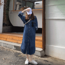 맨드리 루즈핏 데님 버튼 셔츠 롱 원피스