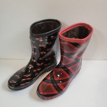 2타입 보생 여성용 방한장화 투명 갯벌 낚시 주방 식당 털장화 조리화 농사 고무 레인부츠 (체크 장미)