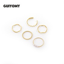 GUIYOMY 여성 액세서리 심플 레이어드 링 세트 5P