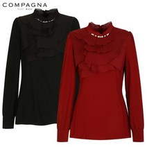 꼼빠니아 러플장식 배색 블라우스-CW19RB0204425A