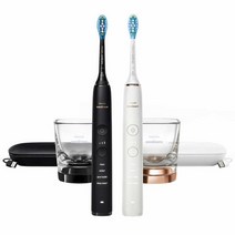 PHILIPS 배터리로 작동하는 소닉케어 다이아몬드 클린 충전식 칫솔 완벽한 구강 관리를 위한 손잡이 2팩 (블랙