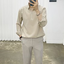 아도르클래식 와이지퍼 반오픈 카라 헨리넥 긴팔 셔츠