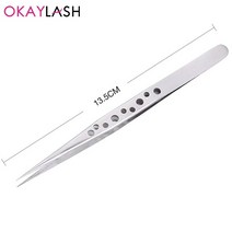 OKAYLASH-스테인레스 스틸 족집게 속눈썹 연장용 정전기 방지 정밀 펜치 그래프트 파마 어플리케이터, 01 holes straight
