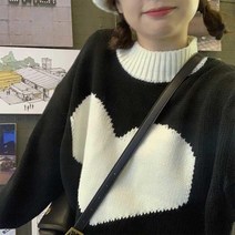 하이틴룩 하객룩투피스 놀이공원 코디 Deeptown Harajuku Lover Heart Pullover Sweater Women Korean Kawaii Oversize Knit