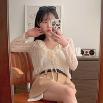 리본 레이스 플라워 프릴 크롭 볼레로 가디건