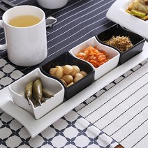 춤추는 피아노 도자기 4칸 소스 반찬 나눔접시 세트 트레이 3구 사각 접시 그릇, 받침접시만 1개
