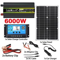 차량용인버터 인버터 24v 시거잭 10000W 12000W 태양 전지 패널 키트 12V ~ 110V/220V 순수 사인파 전원 배터리 충전기 컨트롤러 RV 여행 밴 캠핑카, DC12V, 220V(210-230V)60HZ, 6000W