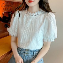 레이스블라우스 쇼트 셔츠 여자 2022 년 여름옷 벌룬소매 반팔 러블리 스윗 상의 4806793853
