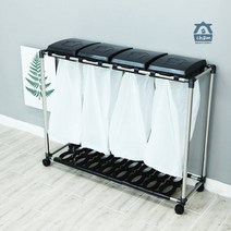 참생활 이동식 분리수거함 4P 1단 밀폐형 쓰레기통, 블랙, 상세설명 참조