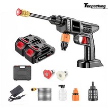 Tecpacking 독일기술 초강력 무선 고압 세척기 세차기 분사기 충전식 휴대용 가정용, 2 배터리 + 플라스틱 상자