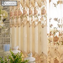 호텔식 암막 24 32 34 평 방음 천 커튼 유럽식 쌀 흰색 벨벳 자수 거실 19